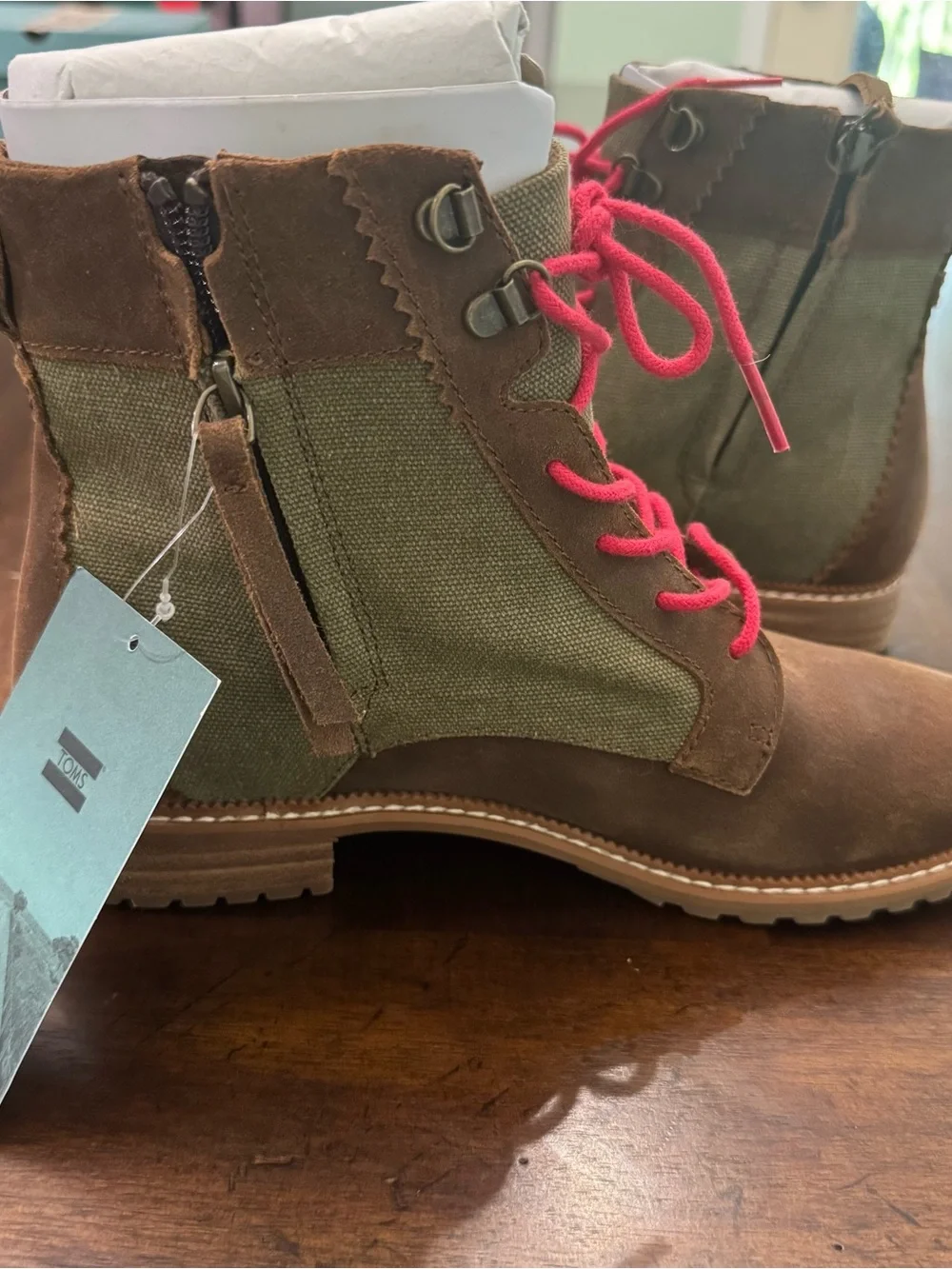 TOMS Nolita Brown & Dusty Olive Lace-Up Ankle Boots